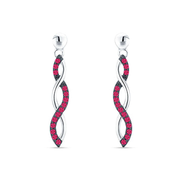 Infinity Twisted Two Tone Stud Earring Ruby CZ 925 Sterling Silver Wholesale